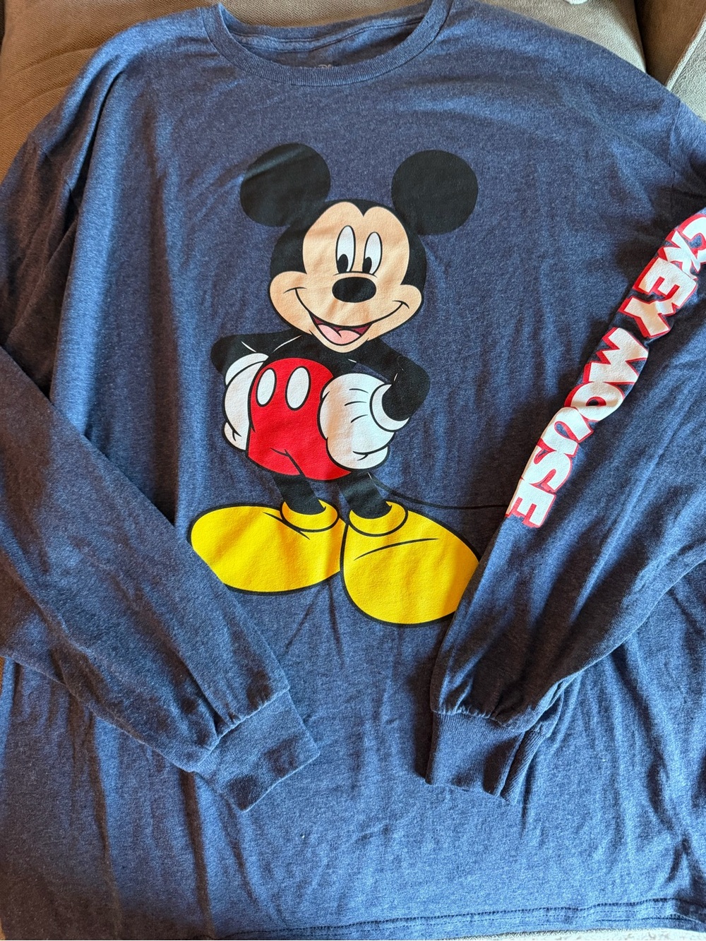 Disney Navy Blue Long-Sleeve Mickey Mouse Tee with Yellow & Red Accents